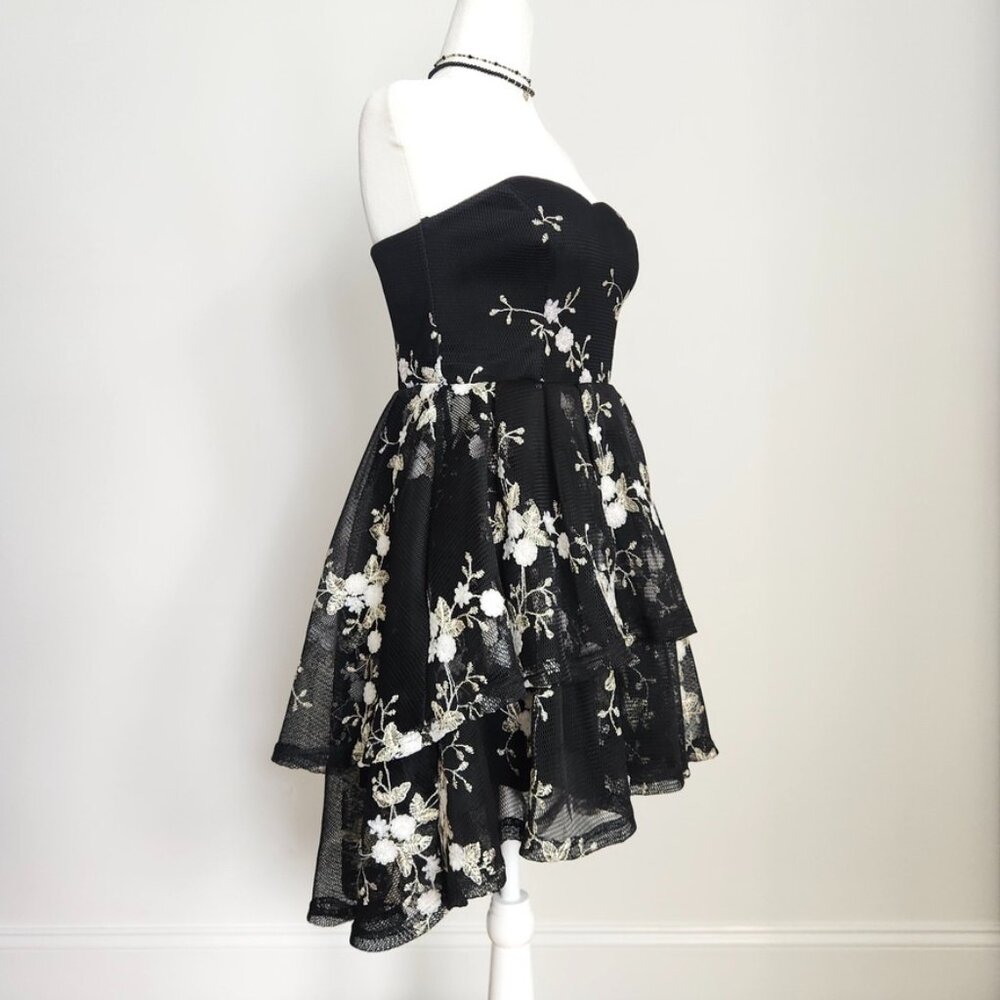 Lulus How Sweet Black Embroidered Strapless Mesh Tiered Mini Dress Small NWT - Picture 2 of 16